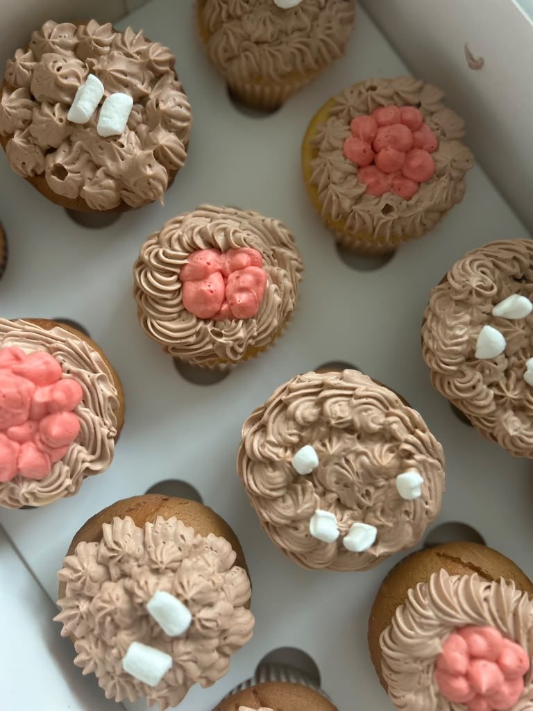 Chocolate and pink floral cupcakes