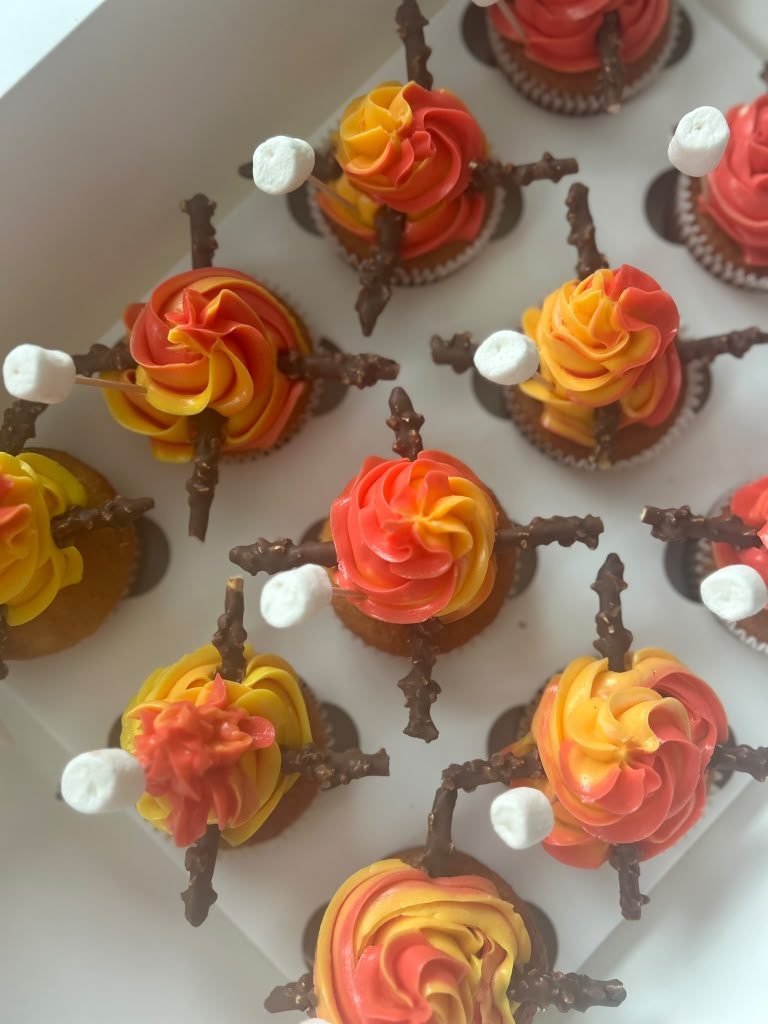 Orange and coral decorated cupcakes