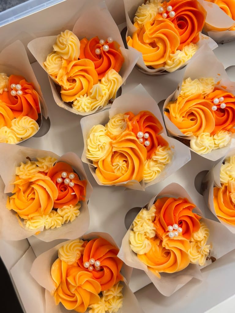 Orange and yellow floral cupcakes